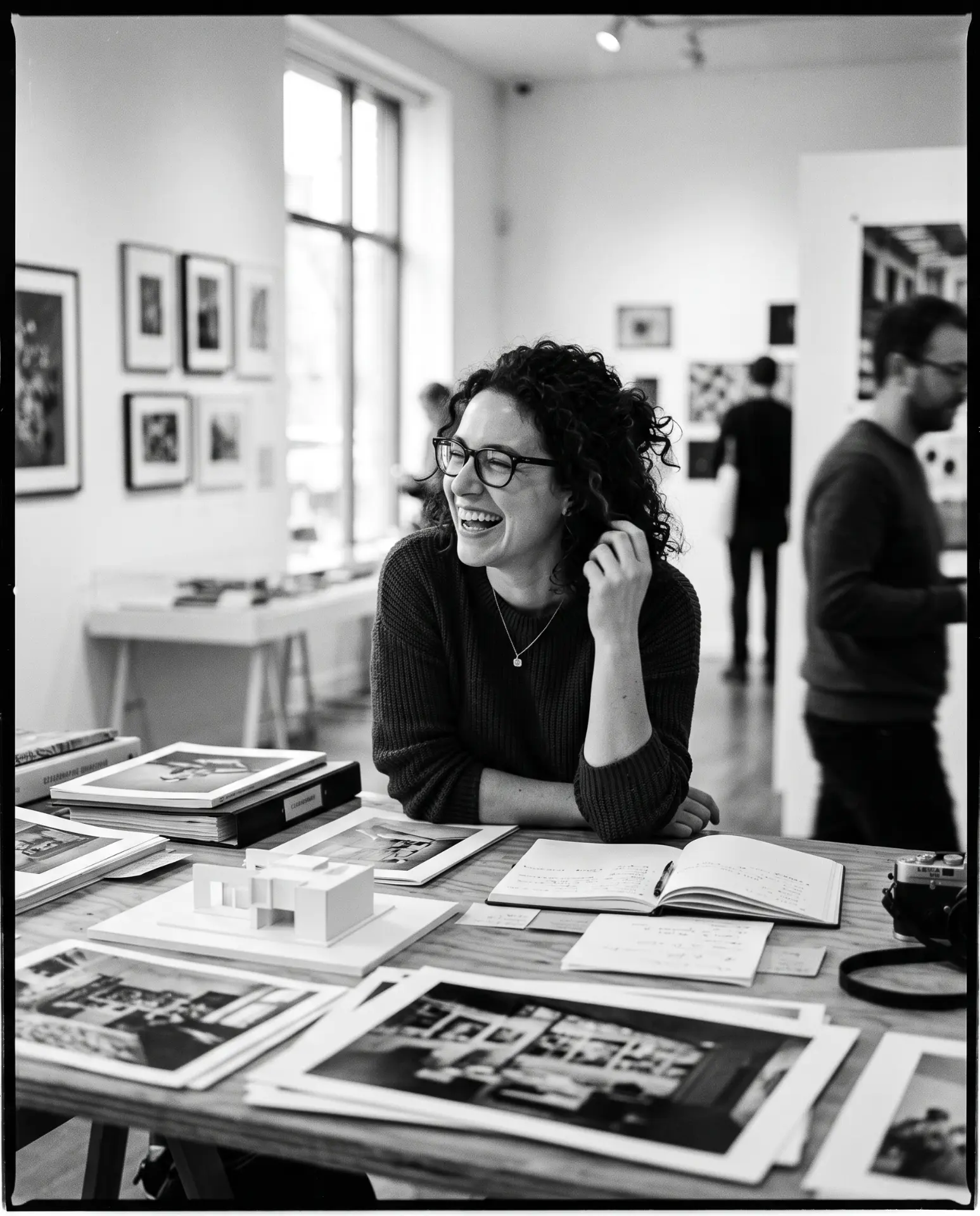 A curator at a worktable