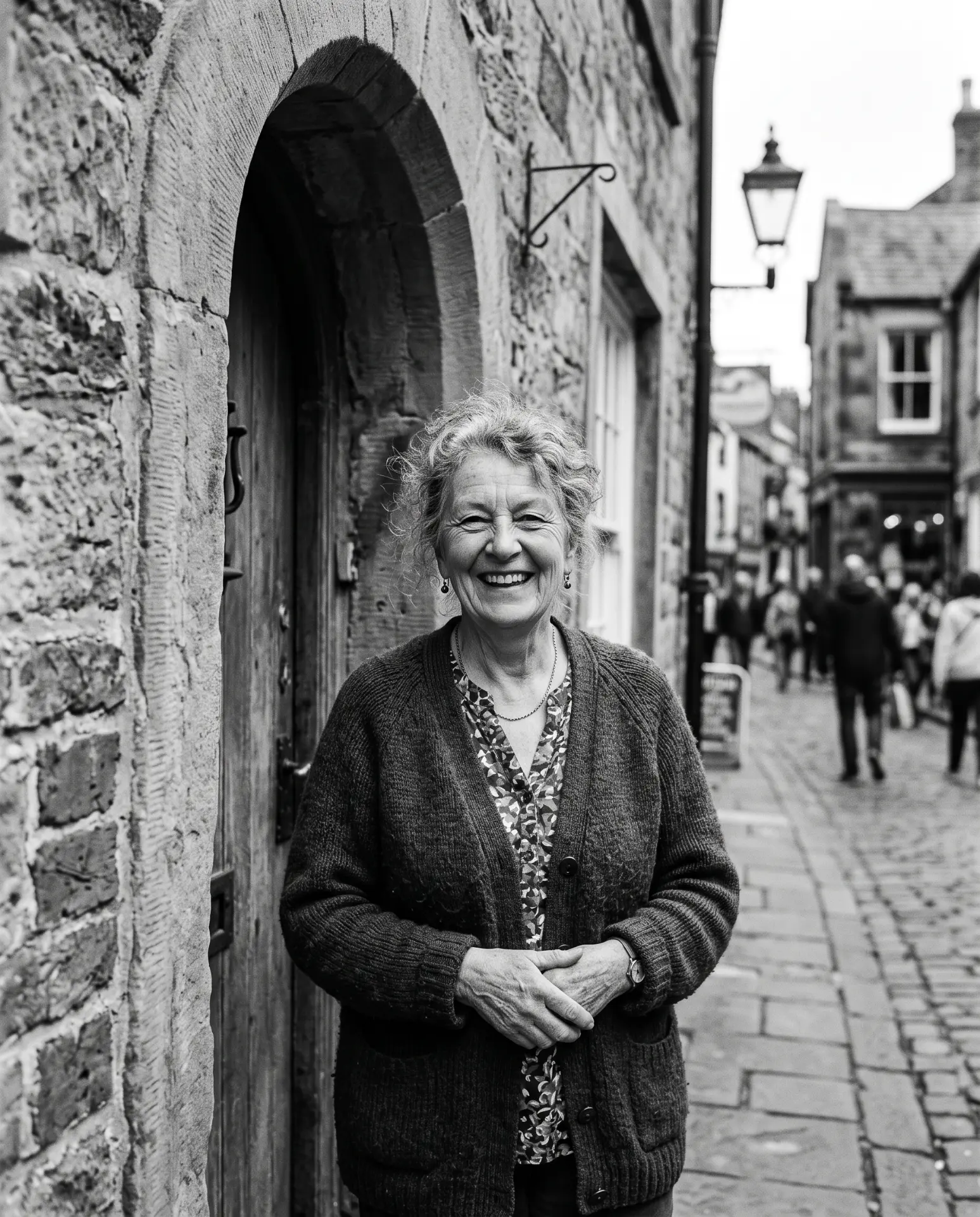 A neighbour in a stone doorway